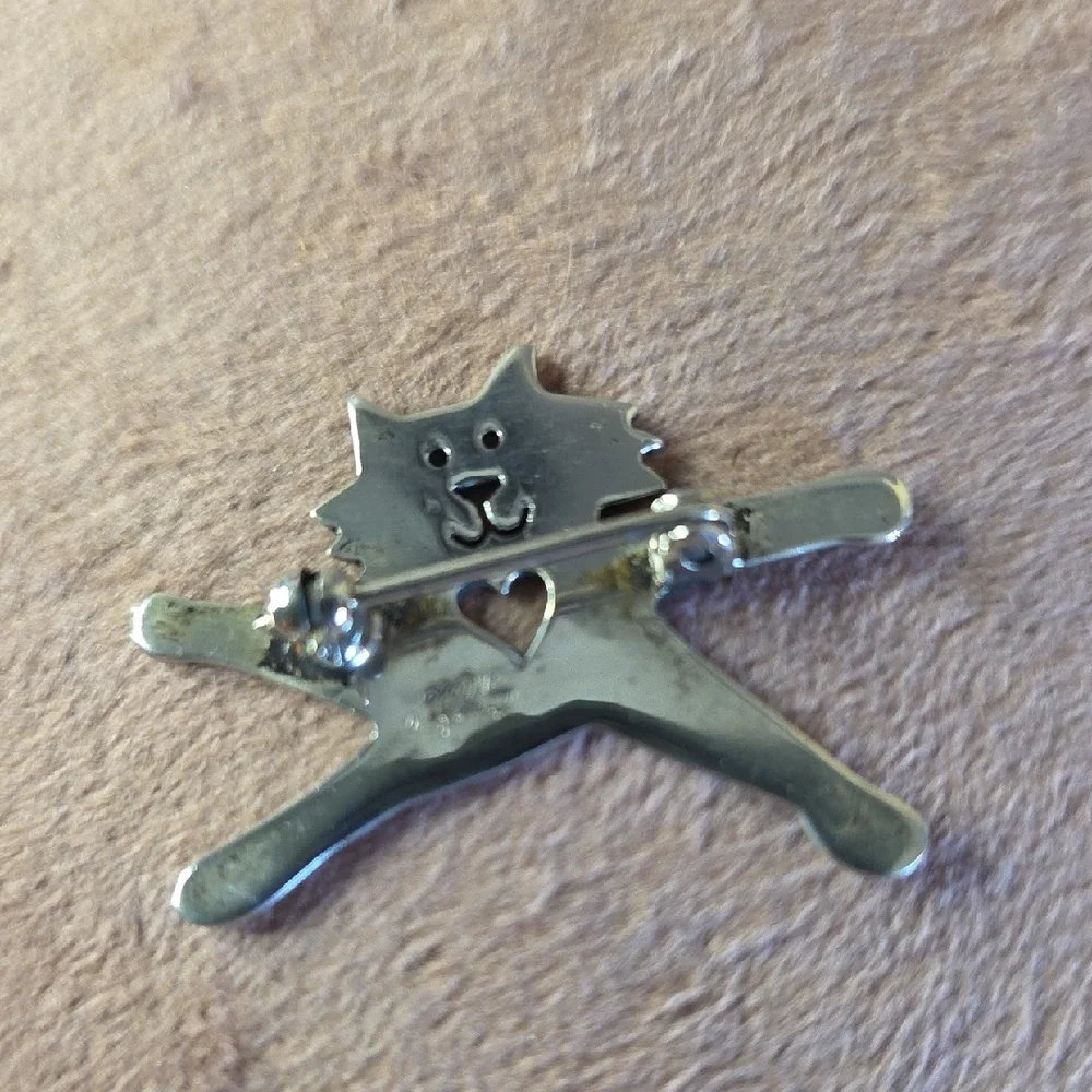 Vintage 925 Sterling Silver Cat Brooch